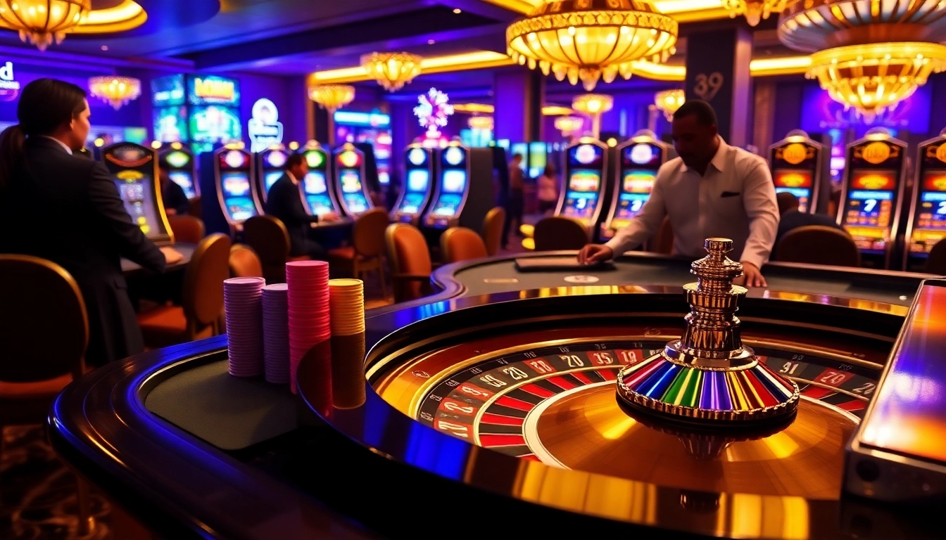 LC88 casino atmosphere with vibrant gaming table and enthusiastic players engaging in roulette.