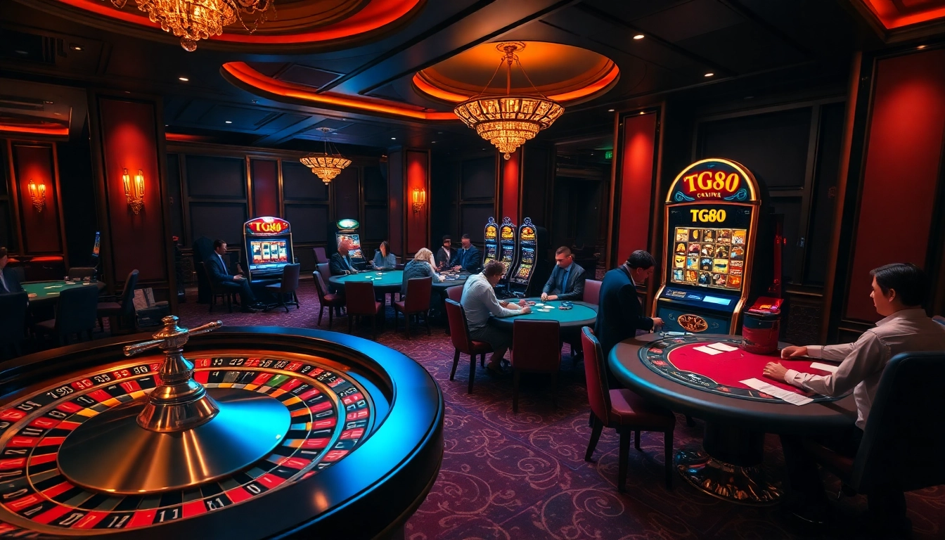 Experience the thrill of gambling with the TG88-themed slot machine and vibrant casino atmosphere.