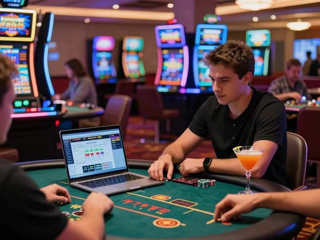 Player enjoying gaming experience at a casino not on Gamstop with vibrant LED lighting.