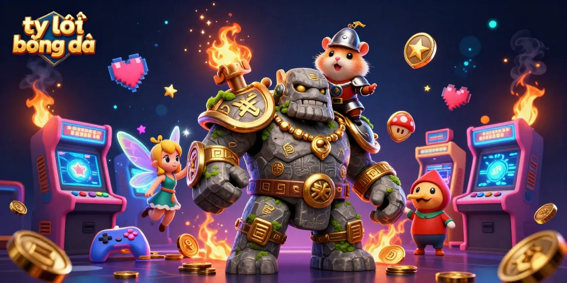 Bet on tỷ lệ bóng đá with a dynamic scene of a golem guardian and enchanted fairy in a vibrant casino setting