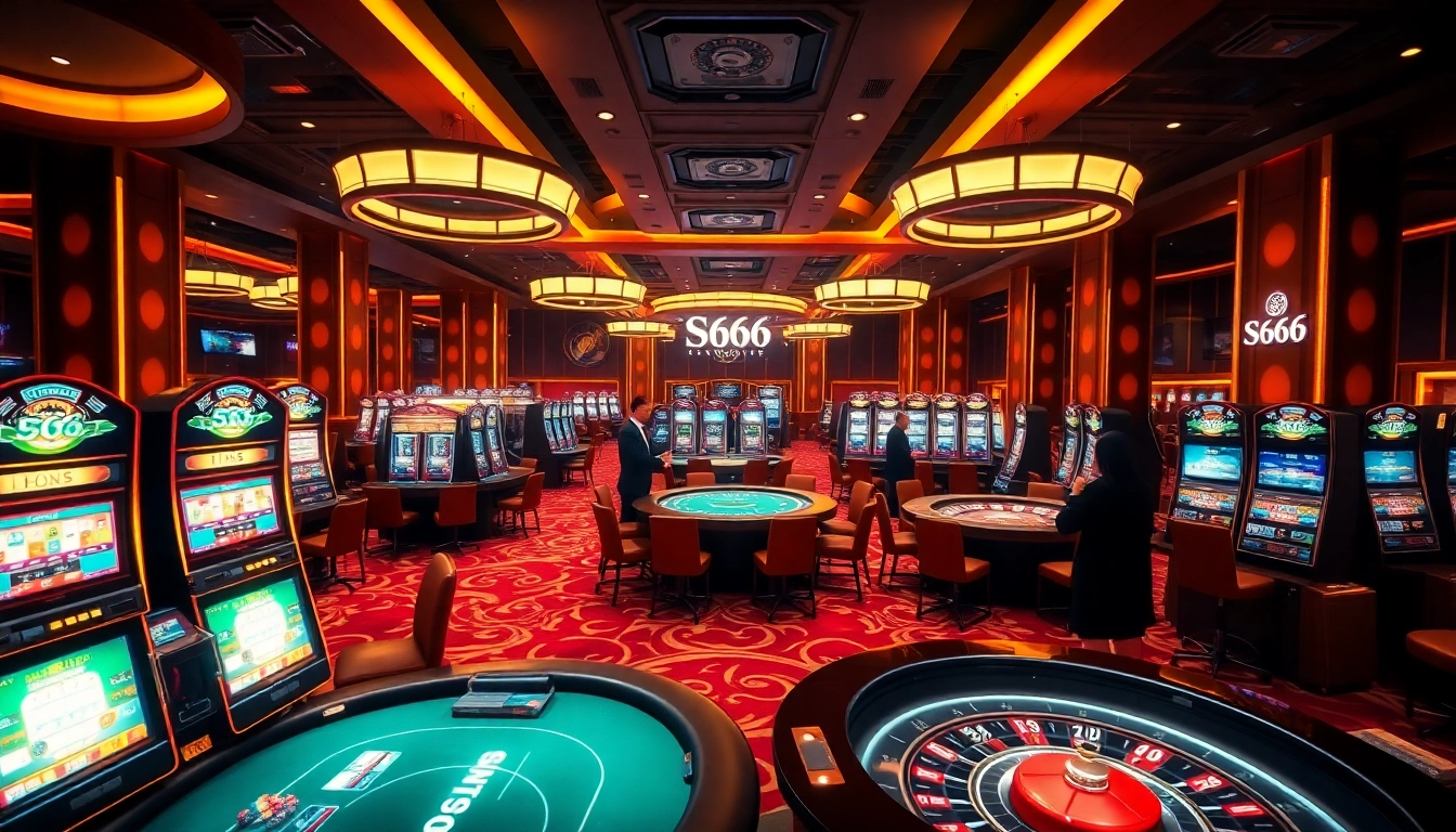 S666 showcases an exciting casino scene filled with poker tables and slot machines.
