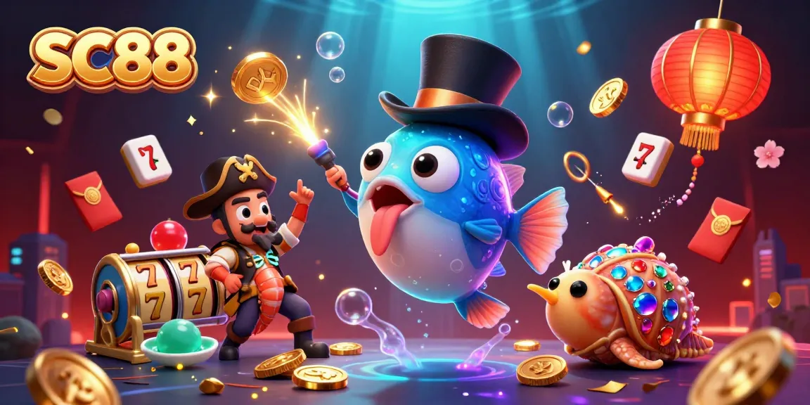 Engaging scene depicting SC88 featuring deep-sea anglerfish, pirate shrimp, and treasure snail amidst vibrant slot game elements.