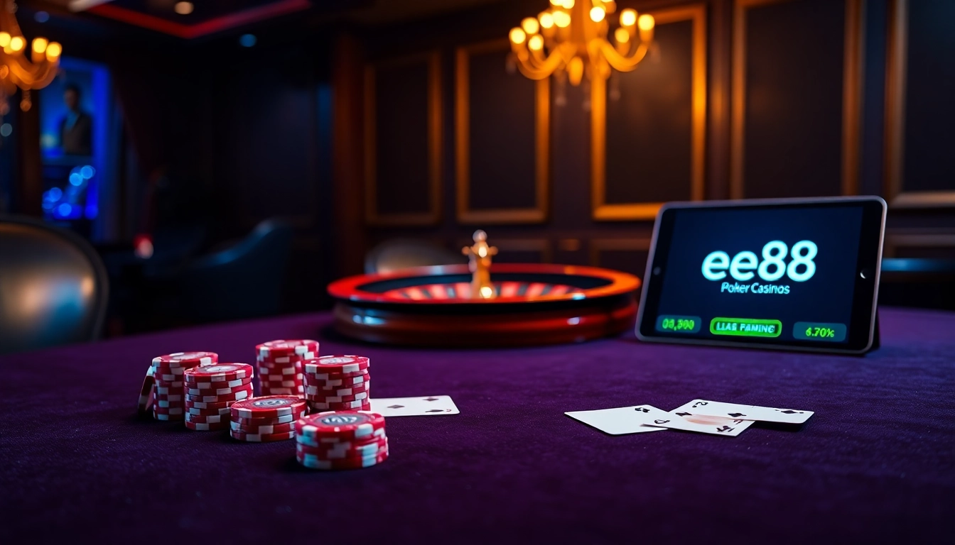 Engaging poker game scene at ee88 casino with premium cards and chips.