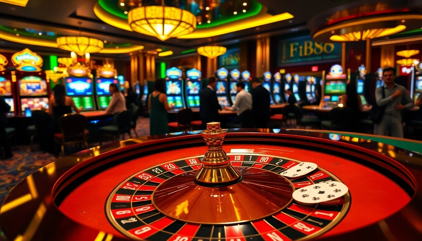 Experience the excitement of FB88 with vibrant casino tables and alluring slot machines.
