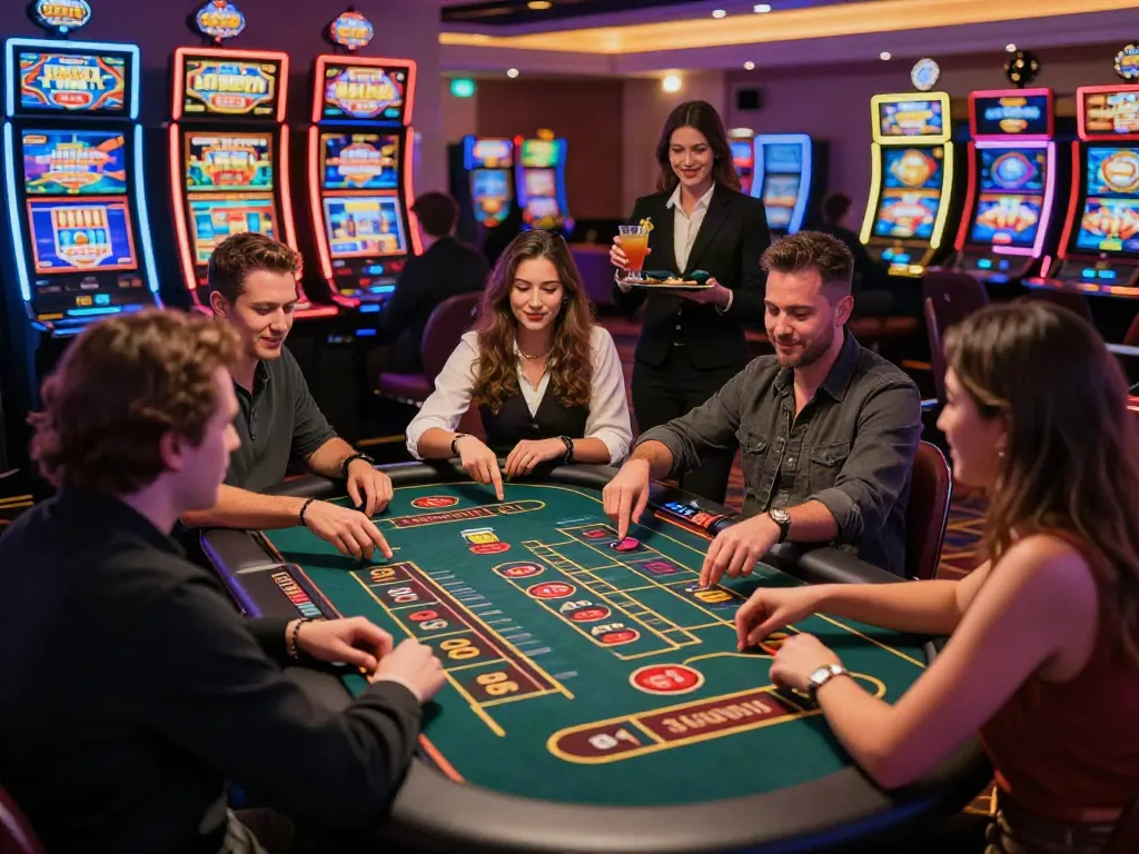 Crowd enjoying games at a casino not on GamStop, showcasing vibrant atmosphere and excitement