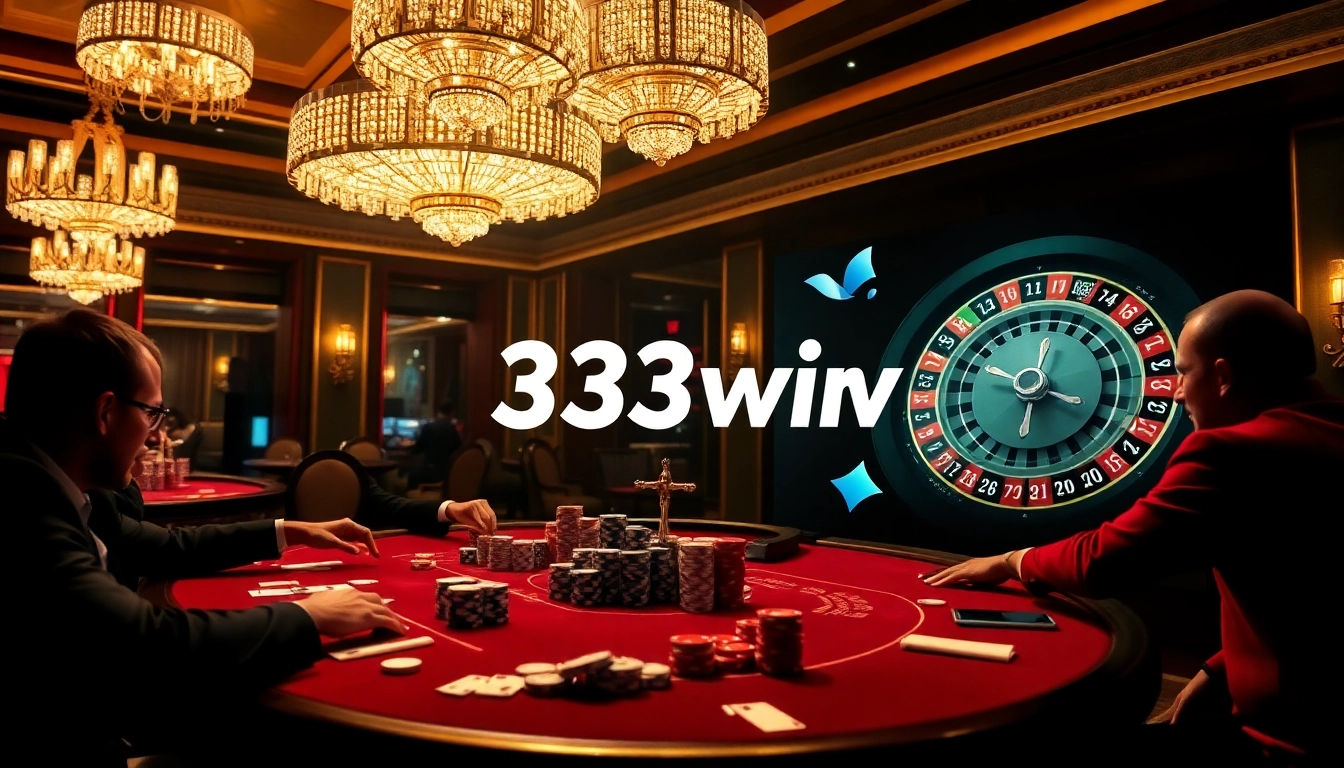 Players strategizing at a poker table in a luxurious casino environment, showcasing 33win excitement and professionalism.