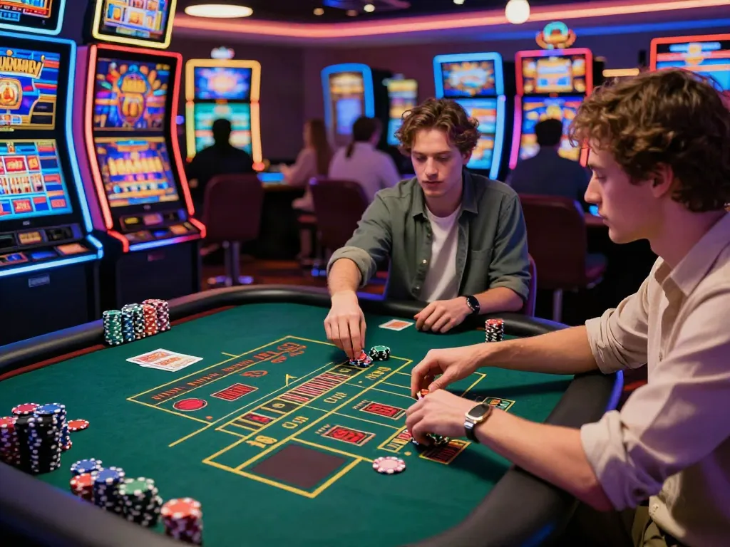 Engaging scene at a casino not on GamStop with a player enjoying roulette, vibrant atmosphere.