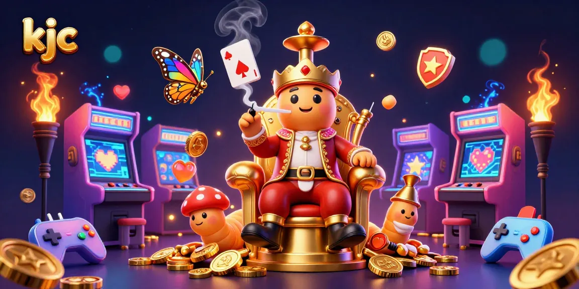 KJC gamblers enjoy poker tables in a vibrant and dynamic 3D casino illustration.