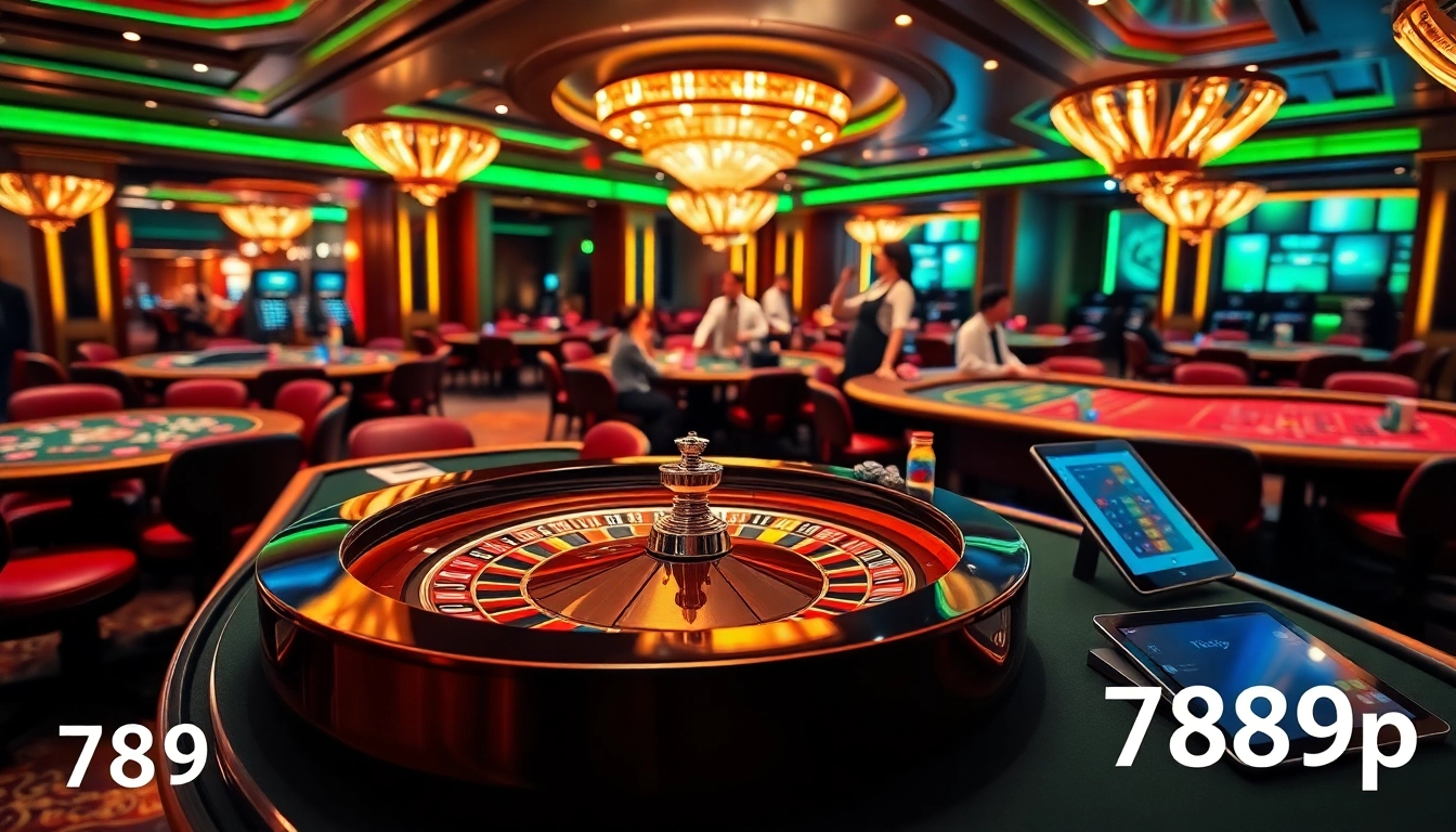Feeling the thrill of 789p's casino as players engage with vibrant tables and roulette wheels.