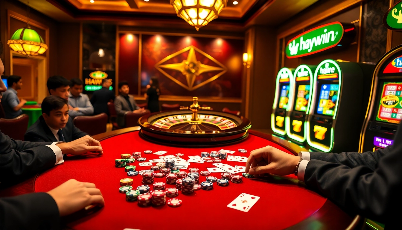 Players engaging at a luxurious gaming table while exploring Haywin's online gambling features.