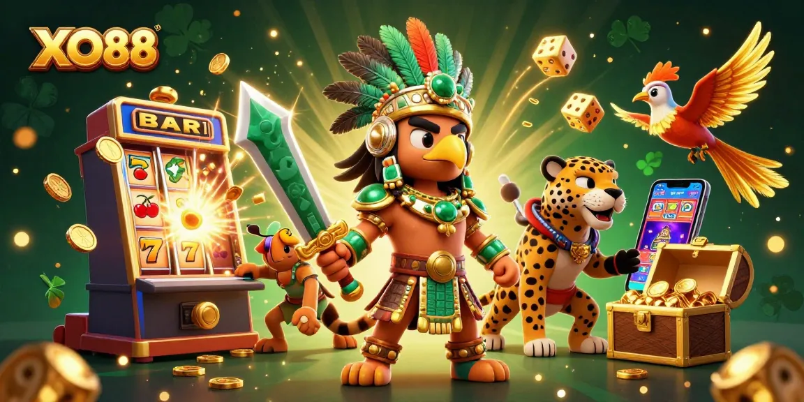 Experience the excitement of XO88 with vibrant games and epic jackpots represented in a stunning 3D scene.