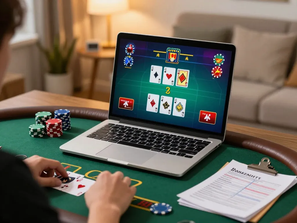 Player managing bankroll while mastering blackjack strategies at 78wintl online casino.