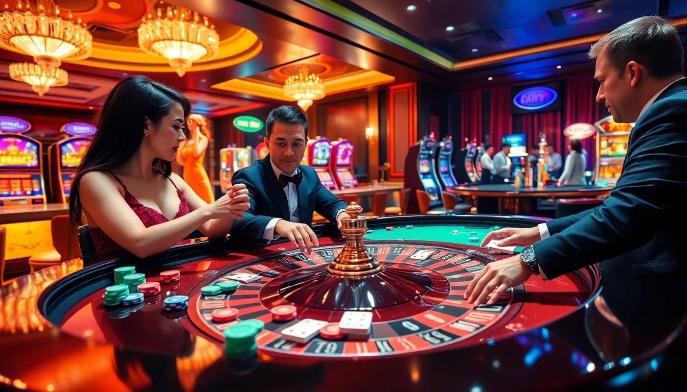 Players enjoying an exciting game at uu88vip.sa com's stunning casino table, showcasing gambling excitement.