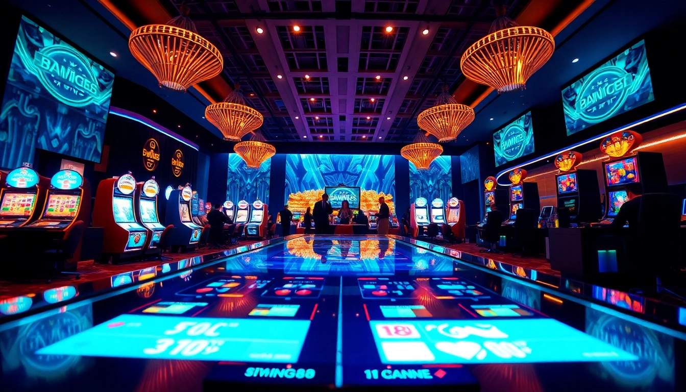 A dynamic view of gamers enjoying the online casino experience at https://bong88.casino/, featuring vibrant gaming tables and technology.