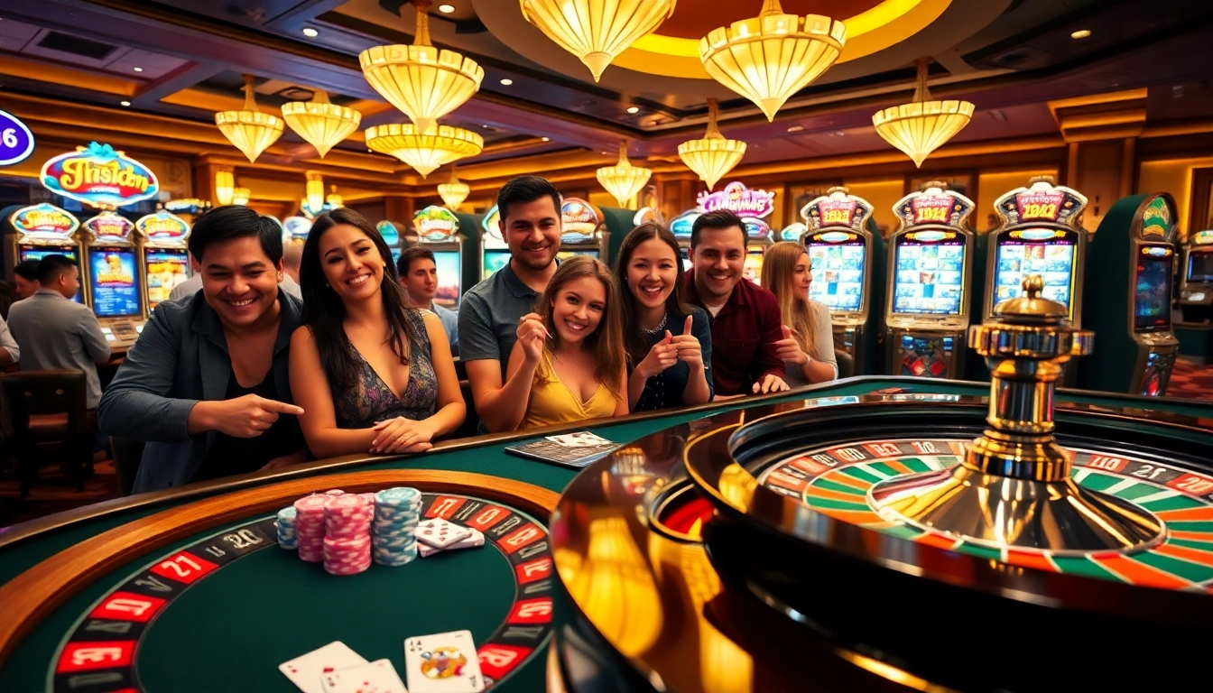 Players enjoying high-stakes games at TT88 casino, showcasing excitement in a luxurious atmosphere.