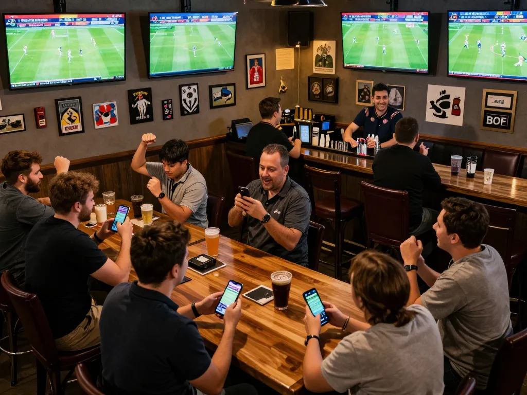 Socolive viewers enjoying live football betting action in a lively sports bar.