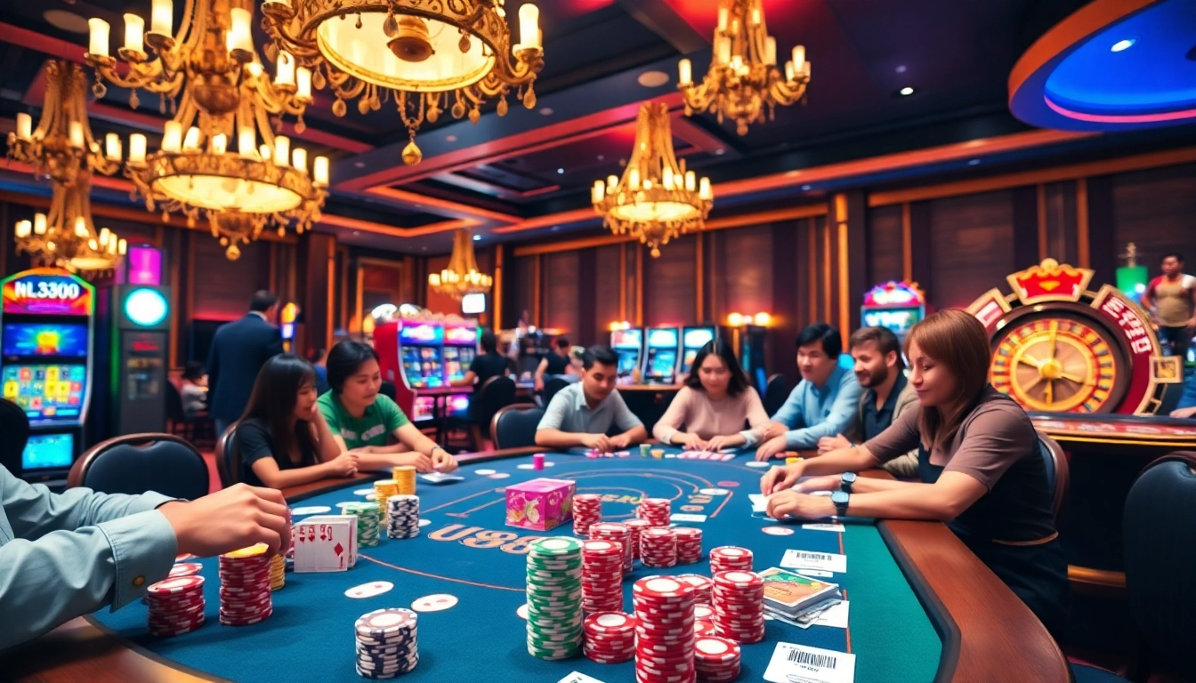 Exciting gaming at U888 casino table with vibrant poker chips and cards in professional setting.