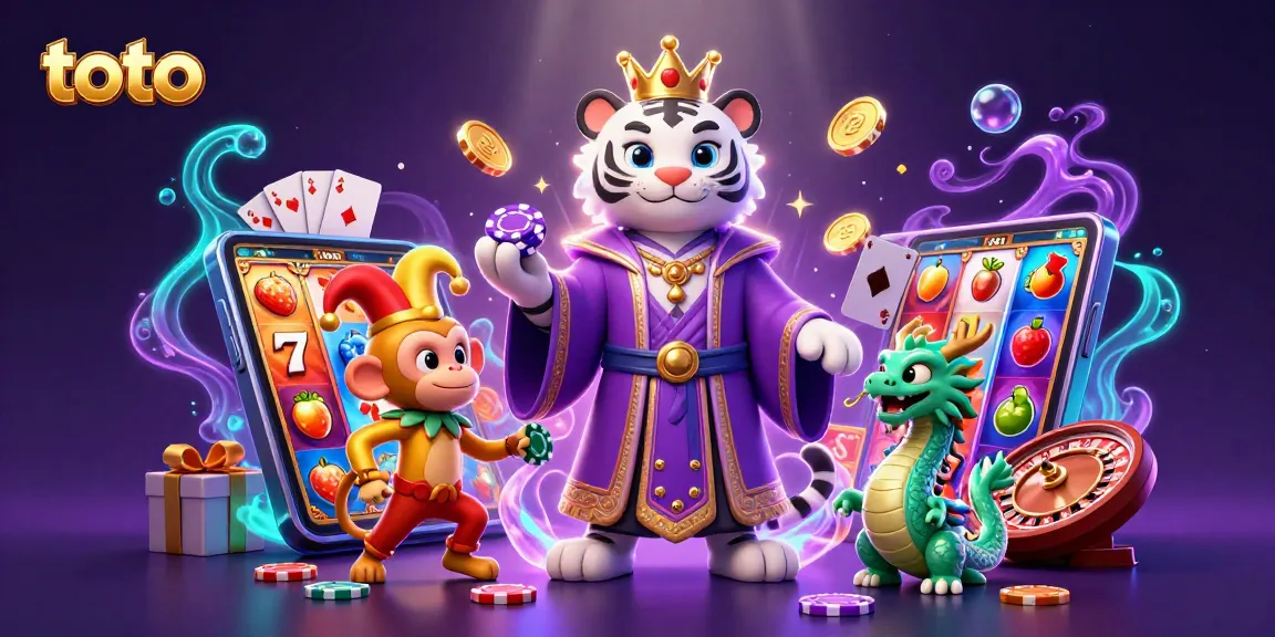 Experience thrilling gambling adventures with toto, featuring a lively white tiger, juggling monkey, and magical dragon.