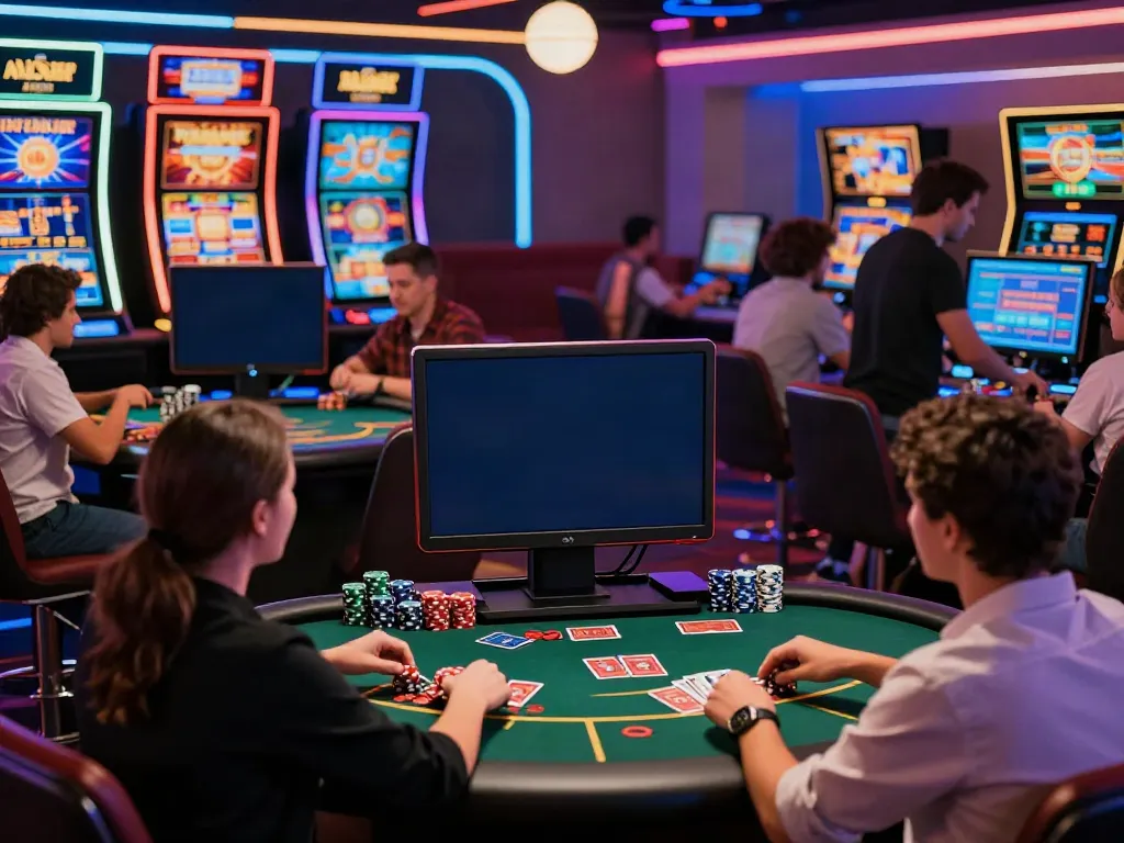 Exciting scene of players enjoying casino not on gamstop games in a vibrant virtual environment.