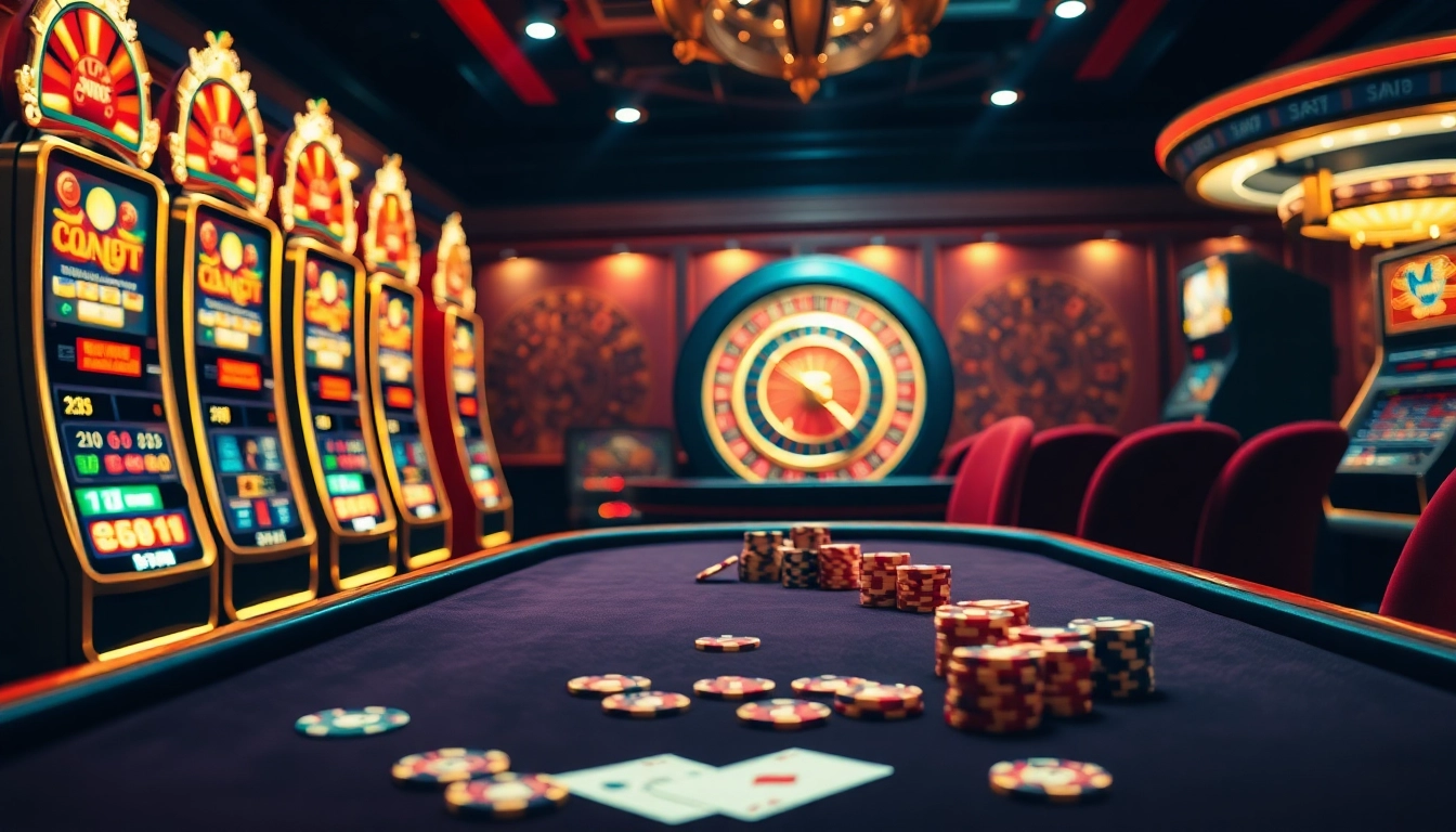 A luxurious gambling table showcasing Goal123, complete with poker chips and cards, creating an exciting casino atmosphere.