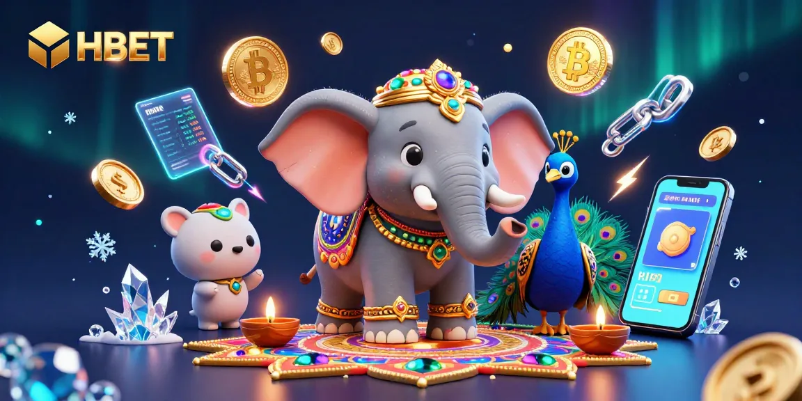 Engage in the vibrant world of HBET with a colorful casino-themed 3D illustration showcasing iconic elements.