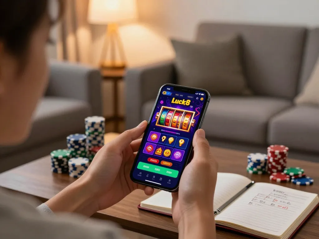 Engaging with the Luck8 mobile app for an exciting online casino experience.