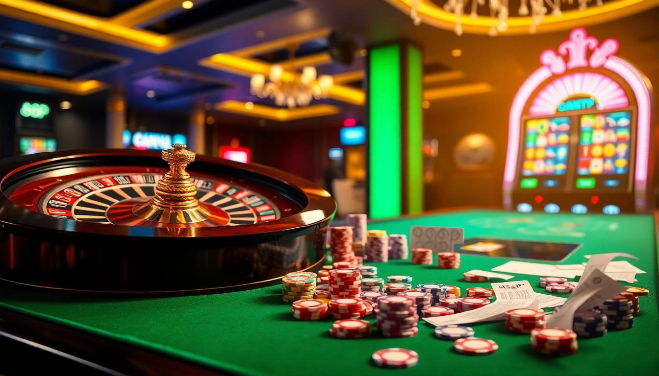 High-stakes gambling action at 888P casino with roulette, poker chips, and vibrant slot machines