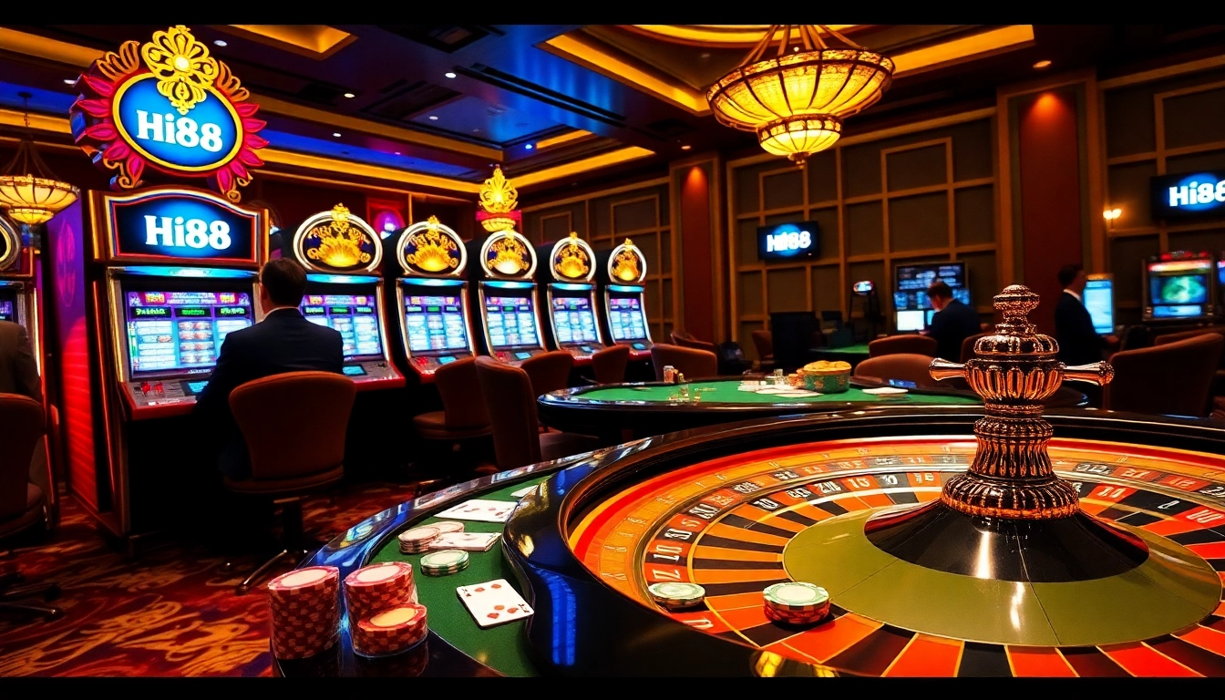 Experience high-stakes gaming at Hi88 with vibrant casino tables and thrilling action.