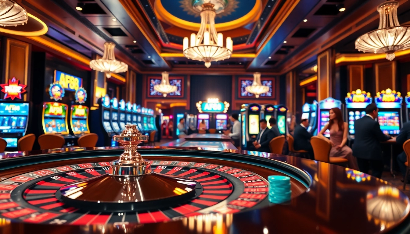 Players engaging with AF88 at a vibrant casino table, showcasing excitement in online gambling.