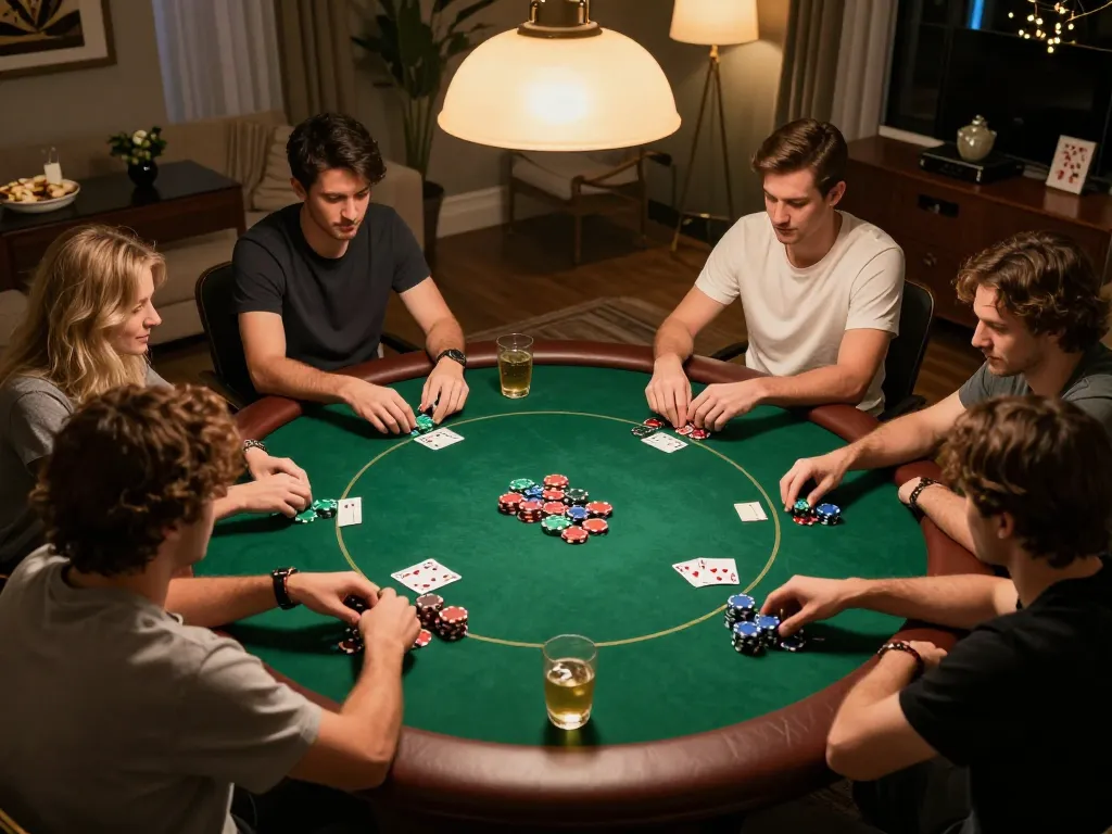 Players enjoying an exciting poker game at home, showcasing RR88's engaging gaming experience.
