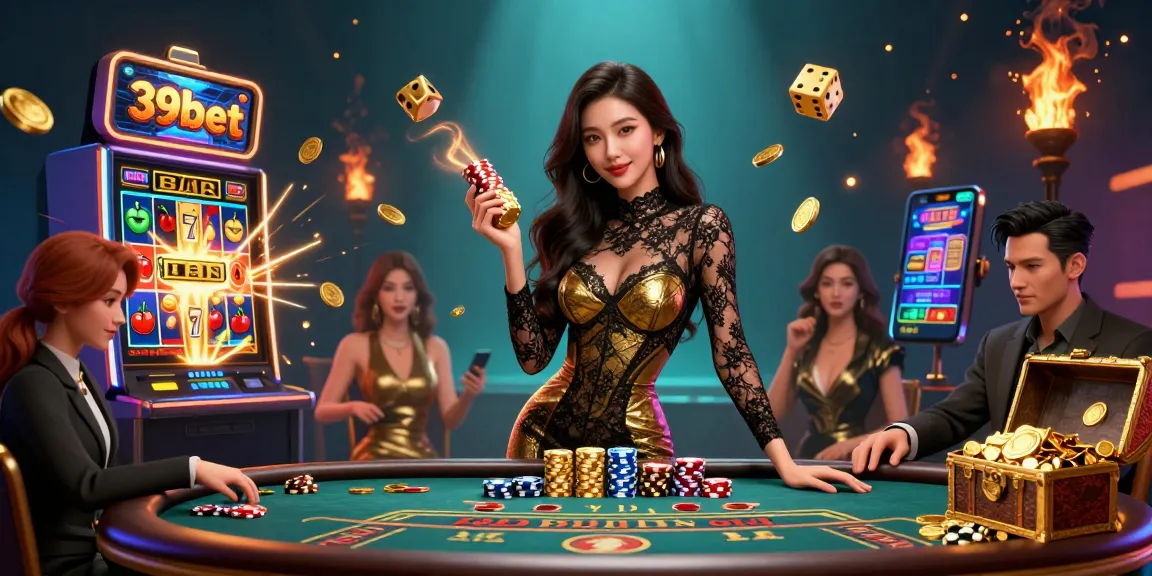 39bet brings high-stakes casino action to life, showcasing a glamorous scene of baccarat and vibrant gaming elements.