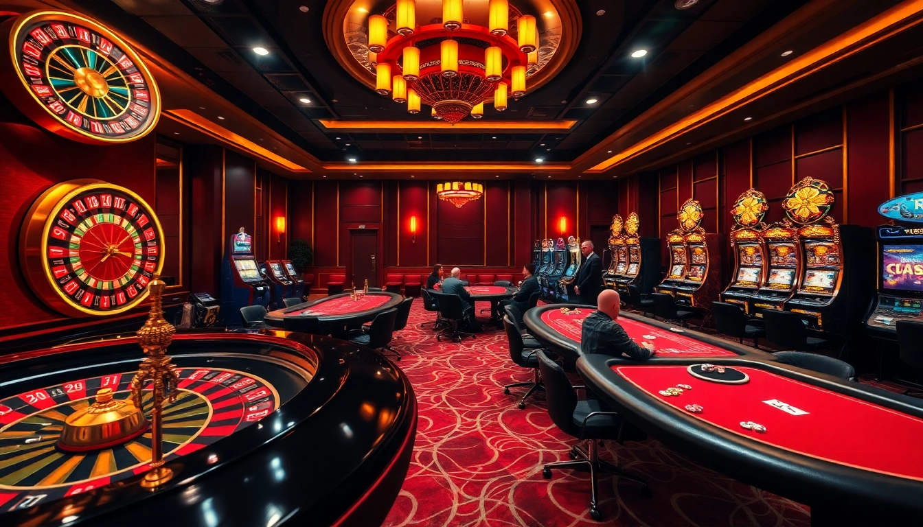 Experience thrilling gaming action at https://u888f.design/ with vibrant casino tables and slot machines.