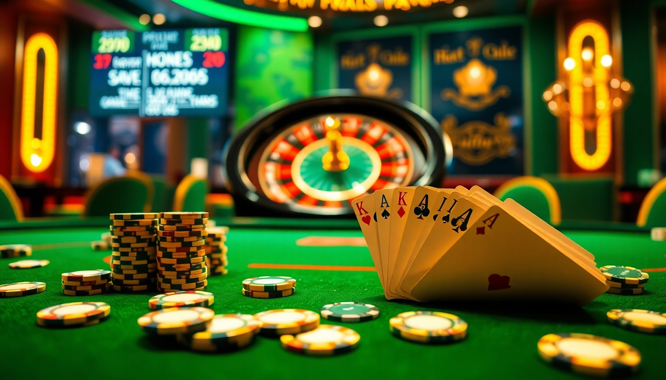 Engaging scene at https://nk88top.com/ with vibrant poker chips and a spinning roulette wheel.