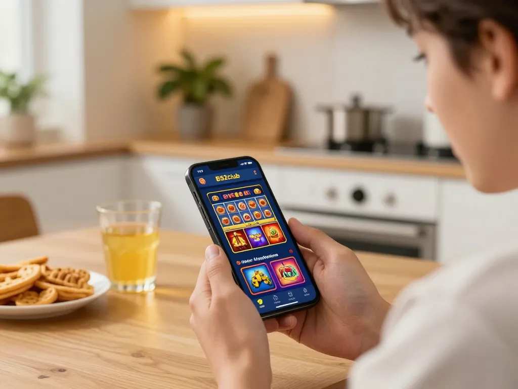 Player enjoying a thrilling gaming session on the B52club app while seated comfortably at home