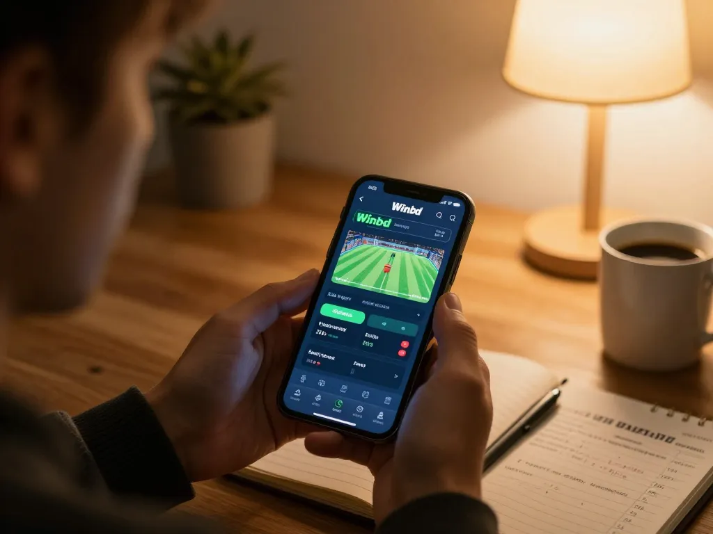 Engaging sports betting experience on Winbd app displayed on smartphone in a cozy home setting