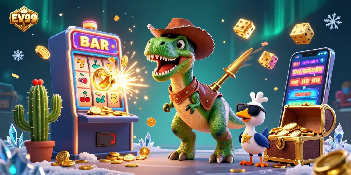 Experience thrilling winnings with EV99's vibrant casino adventures featuring cartoon characters.