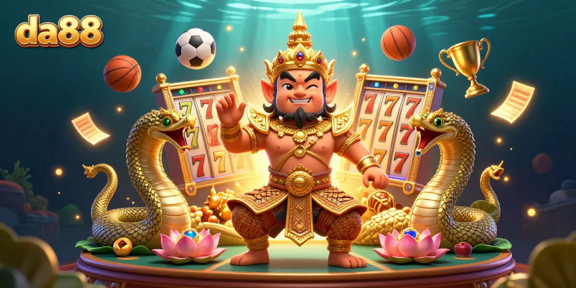 Engage with da88 in an exciting casino atmosphere filled with dynamic sports elements and vibrant characters.