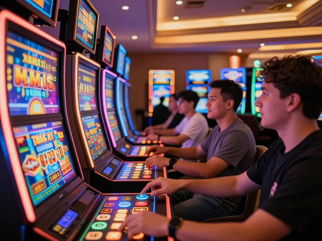 Players enjoying vibrant slot machines and exciting gameplay at XX88 casino.