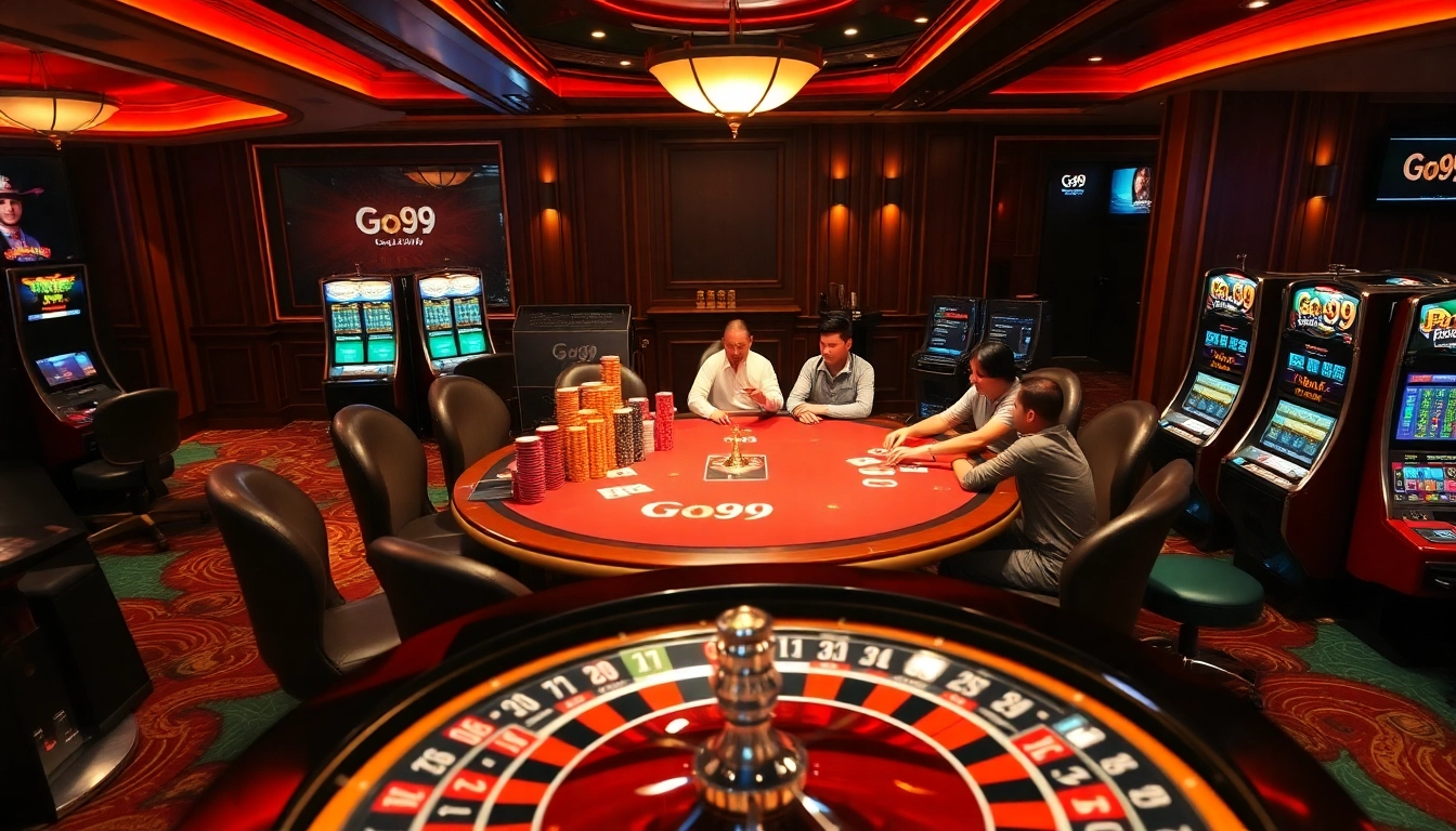 Engage with Go99 gaming excitement at a luxurious casino table with poker action.
