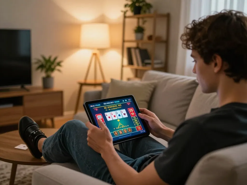 ATQ players enjoy strategic online poker in a cozy home setting with tablet and notes.