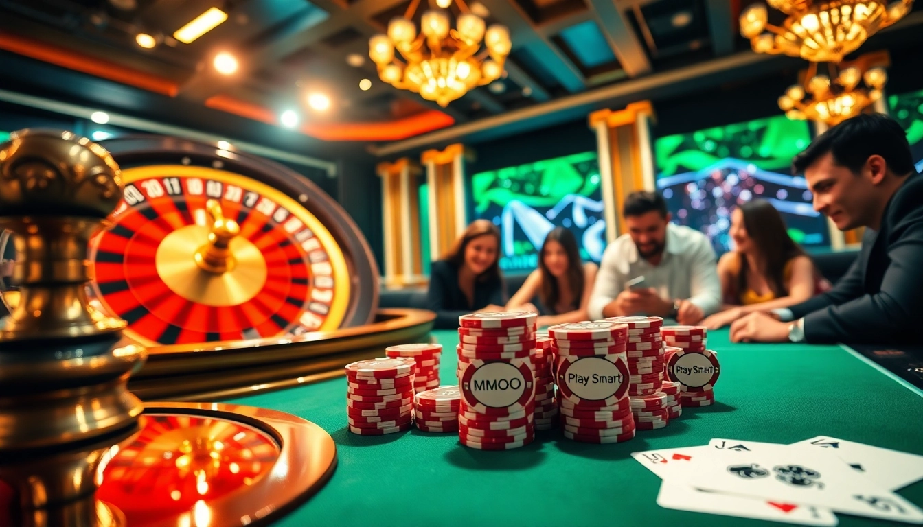 Players at a casino table enjoying MMOO games with excitement and luxury.