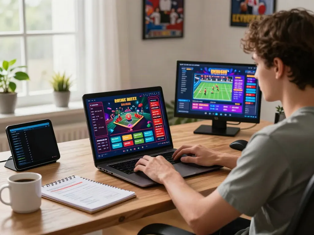 Engaging online gaming experience with a user betting on da88 surrounded by colorful casino themes and sports odds.