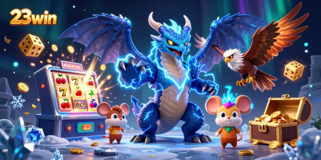 Play thrilling games at 23win with immersive 3D visuals of animated characters and casino excitement.