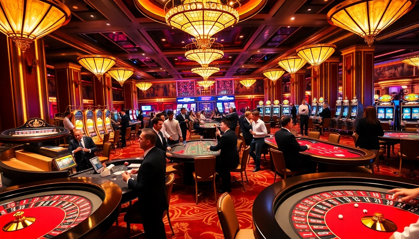 Excited gamblers enjoying a vibrant atmosphere at mocbai casino tables.