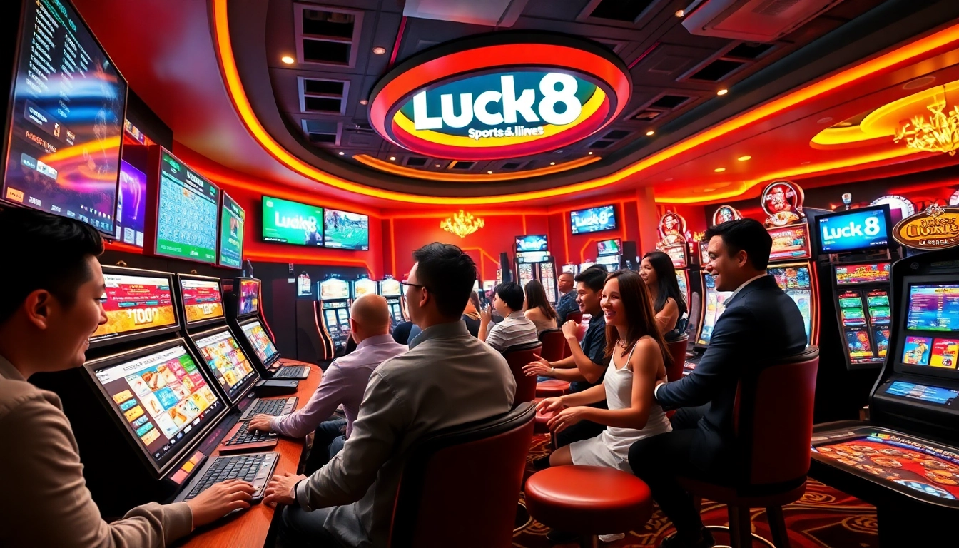 Experience the excitement of online gaming at luck8win.live with vibrant casino scenes and happy players.