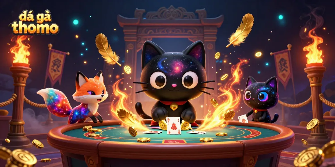 Experience the excitement of đá gà thomo in a vibrant cosmic casino scene with colorful characters and dynamic elements.
