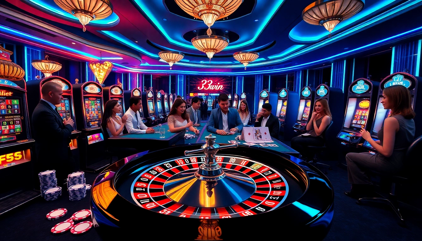 Engaging players at the luxurious casino scene showcasing 33win and popular gambling games.