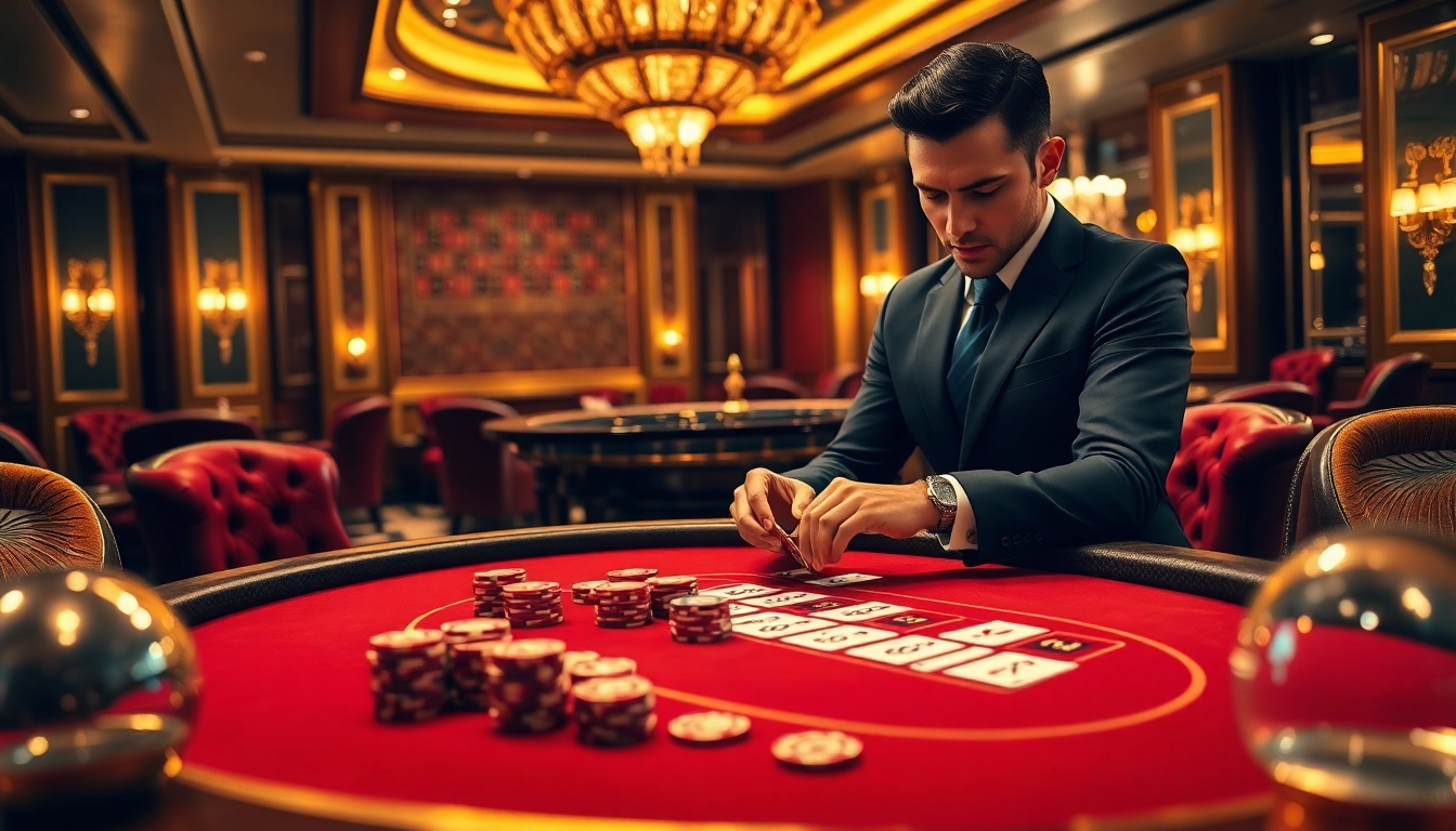 Join a thrilling poker game at a luxurious casino table showcasing dh88-inspired elements for the ultimate gambling experience.