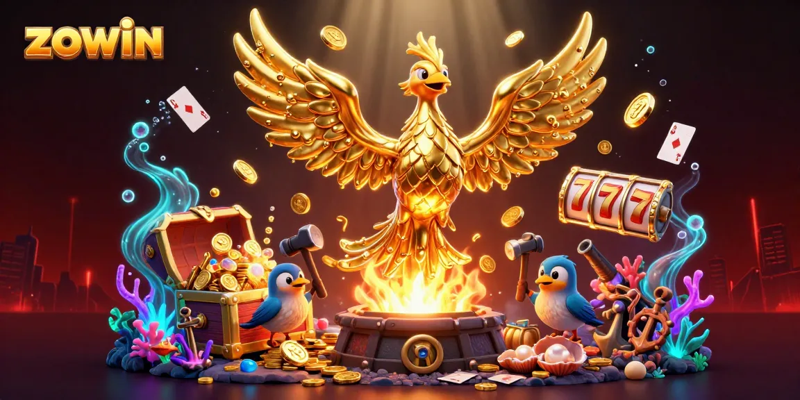 Zowin's exciting gaming scene enriched with golden phoenix and energy of slot games