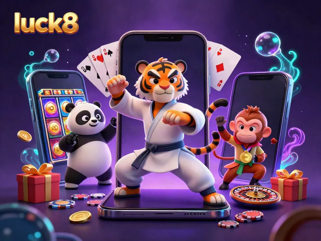 Experience luck8's thrilling jackpot excitement with vibrant characters in a colorful casino scene.